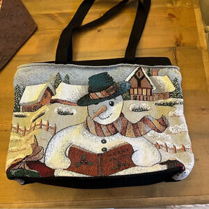 Christmas Snowman Tapestry Tote Bag